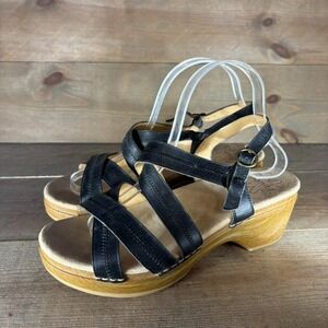 sanita darcy womens size 40 shoes black leather strappy slingback comfort sandal